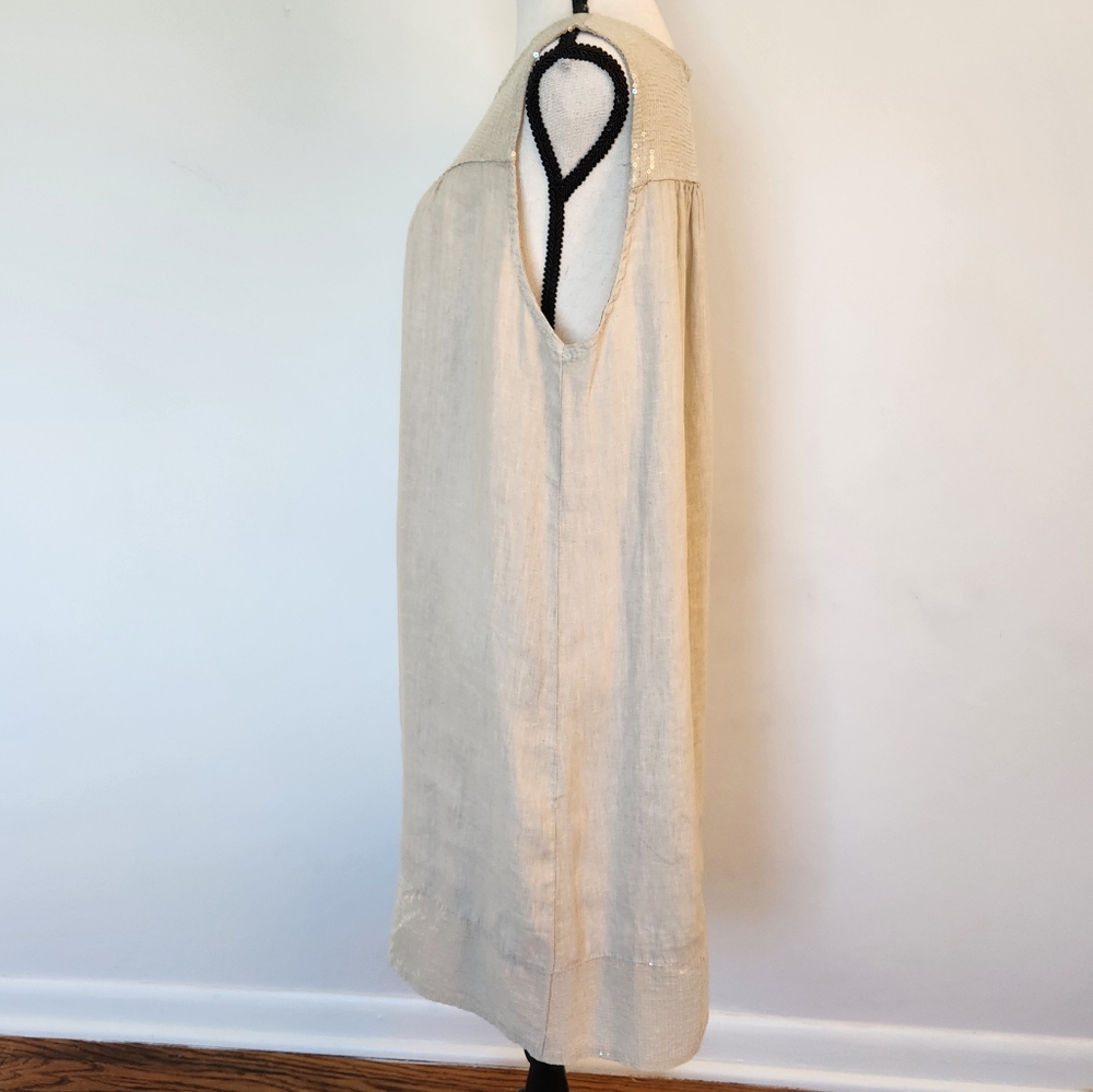 Blu Orchid Linen Dress Sequins Sleeveless Summer  Sundress Tunic Beige Italy M - Picture 4 of 13